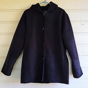 LAUREN Ralph Lauren  Black Faux Suede Faux Sherpa Lined Hooded Coat L